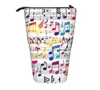 Pyjwyfmy Colorful Music Notes Print Standing Pencil Case,Telescopic Pen Pouch,Portable Pencil Holder For Study Or Office Supplies
