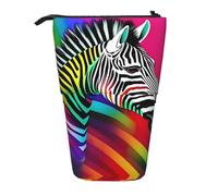 Pyjwyfmy Colorful Rainbow Zebra Print Standing Pencil Case,Telescopic Pen Pouch,Portable Pencil Holder For Study Or Office Supplies