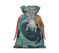 Pyjwyfmy Crazy Save Manatee Print Christmas Gift Bags,Santa Wrapping Bag,Christmas Canvas Gift Bags With Drawstrings,Present Bag