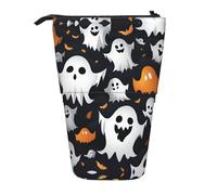 Pyjwyfmy Cute White Ghost Halloween Pattern Print Standing Pencil Case,Telescopic Pen Pouch,Portable Pencil Holder For Study Or Office Supplies