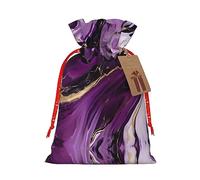 Pyjwyfmy Dark Purple Texture Marble Print Christmas Gift Bags,Santa Wrapping Bag,Christmas Canvas Gift Bags With Drawstrings,Present Bag