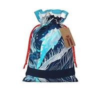 Pyjwyfmy Deep Blue Animal Whale Print Christmas Gift Bags,Santa Wrapping Bag,Christmas Canvas Gift Bags With Drawstrings,Present Bag