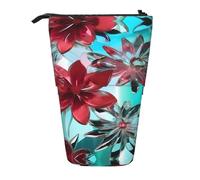 Pyjwyfmy Flower Stained Glass Print Standing Pencil Case,Telescopic Pen Pouch,Portable Pencil Holder For Study Or Office Supplies