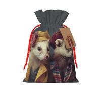 Pyjwyfmy French Fashion Model Ferrets Print Christmas Gift Bags,Santa Wrapping Bag,Christmas Canvas Gift Bags With Drawstrings,Present Bag