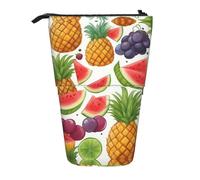 Pyjwyfmy Fresh Juicy Fruits Pineapple Berries Grape Orange Print Standing Pencil Case,Telescopic Pen Pouch,Portable Pencil Holder For Study Or Office Supplies