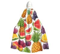 PYJWYFMY Fresh Juicy Fruits Pineapple Berries Grape Orange Print Unisex Adults Hooded Cloak Velvet Cape For Halloween Robe Christmas Cloak Cosplay Costumes