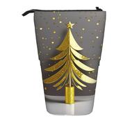Pyjwyfmy Golden Glitter Christmas Tree Print Standing Pencil Case,Telescopic Pen Pouch,Portable Pencil Holder For Study Or Office Supplies