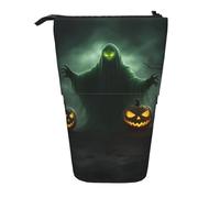 Pyjwyfmy Green Ghost Horror Halloween Pumpkin Print Standing Pencil Case,Telescopic Pen Pouch,Portable Pencil Holder For Study Or Office Supplies