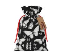 Pyjwyfmy Hand Drawn Color Butterfly Print Christmas Gift Bags,Santa Wrapping Bag,Christmas Canvas Gift Bags With Drawstrings,Present Bag