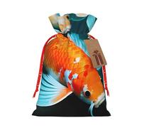Pyjwyfmy Hd Japanese Koi Fish Print Christmas Gift Bags,Santa Wrapping Bag,Christmas Canvas Gift Bags With Drawstrings,Present Bag