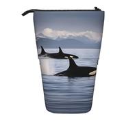 Pyjwyfmy Killer Whales Swim Along Print Standing Pencil Case,Telescopic Pen Pouch,Portable Pencil Holder For Study Or Office Supplies