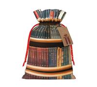 Pyjwyfmy Library Bookshelf Print Christmas Gift Bags,Santa Wrapping Bag,Christmas Canvas Gift Bags With Drawstrings,Present Bag
