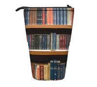 Pyjwyfmy Library Bookshelf Print Standing Pencil Case,Telescopic Pen Pouch,Portable Pencil Holder For Study Or Office Supplies