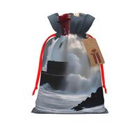 Pyjwyfmy Lighthouse In Storm Christmas Gift Bags,Gift Bags For Christmas Wrapping, Pouches With Drawstring Closure