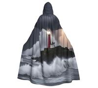 PYJWYFMY Lighthouse In Storm Print Unisex Adults Hooded Cloak Velvet Cape For Halloween Robe Christmas Cloak Cosplay Costumes