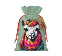 Pyjwyfmy Llama In A Scarf Print Christmas Gift Bags,Santa Wrapping Bag,Christmas Canvas Gift Bags With Drawstrings,Present Bag