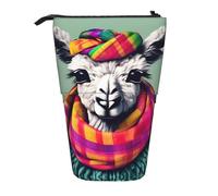Pyjwyfmy Llama In A Scarf Print Standing Pencil Case,Telescopic Pen Pouch,Portable Pencil Holder For Study Or Office Supplies