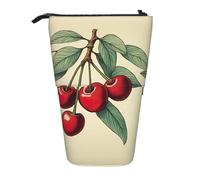 Pyjwyfmy Lovely Sweet Red Cherry Print Standing Pencil Case,Telescopic Pen Pouch,Portable Pencil Holder For Study Or Office Supplies