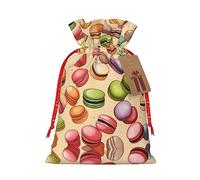Pyjwyfmy Macaron Biscuit Flavored Print Christmas Gift Bags,Santa Wrapping Bag,Christmas Canvas Gift Bags With Drawstrings,Present Bag