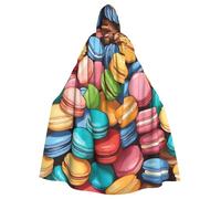 PYJWYFMY Macaron Biscuit Flavored Print Unisex Adults Hooded Cloak Velvet Cape For Halloween Robe Christmas Cloak Cosplay Costumes