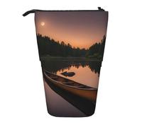 Pyjwyfmy Moonlit Canoe Allagash River Print Standing Pencil Case,Telescopic Pen Pouch,Portable Pencil Holder For Study Or Office Supplies