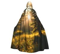 PYJWYFMY Morning Sunlight In Wilderness Print Unisex Adults Hooded Cloak Velvet Cape For Halloween Robe Christmas Cloak Cosplay Costumes