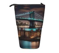 Pyjwyfmy New York Manhattan Bridge Night Print Standing Pencil Case,Telescopic Pen Pouch,Portable Pencil Holder For Study Or Office Supplies