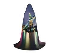 Pyjwyfmy Night London Tower Bridge Print Hooded Cape,Long Costume Cloak With Hood,Elegant Christmas Halloween Cloak
