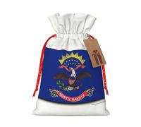 Pyjwyfmy North Dakota State Flag Map Print Christmas Gift Bags,Santa Wrapping Bag,Christmas Canvas Gift Bags With Drawstrings,Present Bag