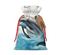 Pyjwyfmy Ocean Dolphin Looking At You Print Christmas Gift Bags,Santa Wrapping Bag,Christmas Canvas Gift Bags With Drawstrings,Present Bag