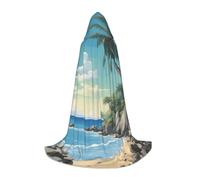 Pyjwyfmy Palm Tree Rocky Shore Print Hooded Cape,Long Costume Cloak With Hood,Elegant Christmas Halloween Cloak