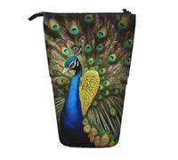 Pyjwyfmy Peacock Feather Print Standing Pencil Case,Telescopic Pen Pouch,Portable Pencil Holder For Study Or Office Supplies