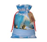 Pyjwyfmy Polar Bear Print Christmas Gift Bags,Santa Wrapping Bag,Christmas Canvas Gift Bags With Drawstrings,Present Bag