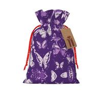 Pyjwyfmy Purple Butterflies Floral Print Christmas Gift Bags,Santa Wrapping Bag,Christmas Canvas Gift Bags With Drawstrings,Present Bag
