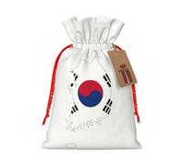 Pyjwyfmy Republic Of Korea Flag Map Print Christmas Gift Bags,Santa Wrapping Bag,Christmas Canvas Gift Bags With Drawstrings,Present Bag