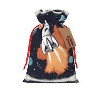 Pyjwyfmy Rocket In Space Print Christmas Gift Bags,Santa Wrapping Bag,Christmas Canvas Gift Bags With Drawstrings,Present Bag