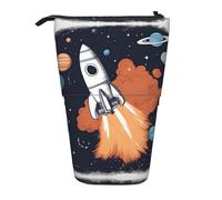 Pyjwyfmy Rocket In Space Print Standing Pencil Case,Telescopic Pen Pouch,Portable Pencil Holder For Study Or Office Supplies