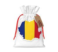 Pyjwyfmy Romania Flag Map Christmas Gift Bags,Gift Bags For Christmas Wrapping, Pouches With Drawstring Closure