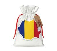 Pyjwyfmy Romania Flag Map Print Christmas Gift Bags,Santa Wrapping Bag,Christmas Canvas Gift Bags With Drawstrings,Present Bag