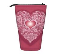 Pyjwyfmy Romantic Heart Print Standing Pencil Case,Telescopic Pen Pouch,Portable Pencil Holder For Study Or Office Supplies
