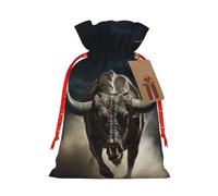 Pyjwyfmy Runner Bull Skull Print Christmas Gift Bags,Santa Wrapping Bag,Christmas Canvas Gift Bags With Drawstrings,Present Bag