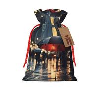 Pyjwyfmy Sadness Stormy Day Umbrellas Print Christmas Gift Bags,Santa Wrapping Bag,Christmas Canvas Gift Bags With Drawstrings,Present Bag