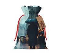 Pyjwyfmy Sadness Stormy Day Umbrellas Print Christmas Gift Bags,Santa Wrapping Bag,Christmas Canvas Gift Bags With Drawstrings,Present Bag