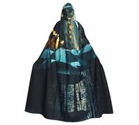 PYJWYFMY Sadness Stormy Day Umbrellas Print Unisex Adults Hooded Cloak Velvet Cape For Halloween Robe Christmas Cloak Cosplay Costumes