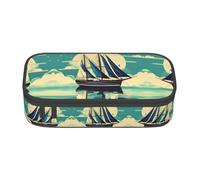 Pyjwyfmy Sailboat Ship Landscape Print Big Capacity Pencil Pen Case Office Large Storage High Capacity Bag Pouch Holder Box Makeup Bag