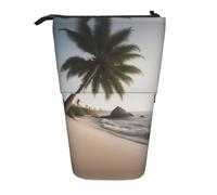 Pyjwyfmy Sand Beach Palm Tree Print Standing Pencil Case,Telescopic Pen Pouch,Portable Pencil Holder For Study Or Office Supplies