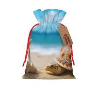 Pyjwyfmy Sea Conch Shell Starfish Turtle Print Christmas Gift Bags,Santa Wrapping Bag,Christmas Canvas Gift Bags With Drawstrings,Present Bag