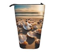 Pyjwyfmy Seashell Landscape On The Beach Print Standing Pencil Case,Telescopic Pen Pouch,Portable Pencil Holder For Study Or Office Supplies