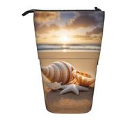 Pyjwyfmy Seashell Landscape On The Beach Print Standing Pencil Case,Telescopic Pen Pouch,Portable Pencil Holder For Study Or Office Supplies