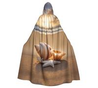 PYJWYFMY Seashell Landscape On The Beach Print Unisex Adults Hooded Cloak Velvet Cape For Halloween Robe Christmas Cloak Cosplay Costumes